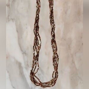Beaded Multi-Strand Brown and Gold Women's Necklace